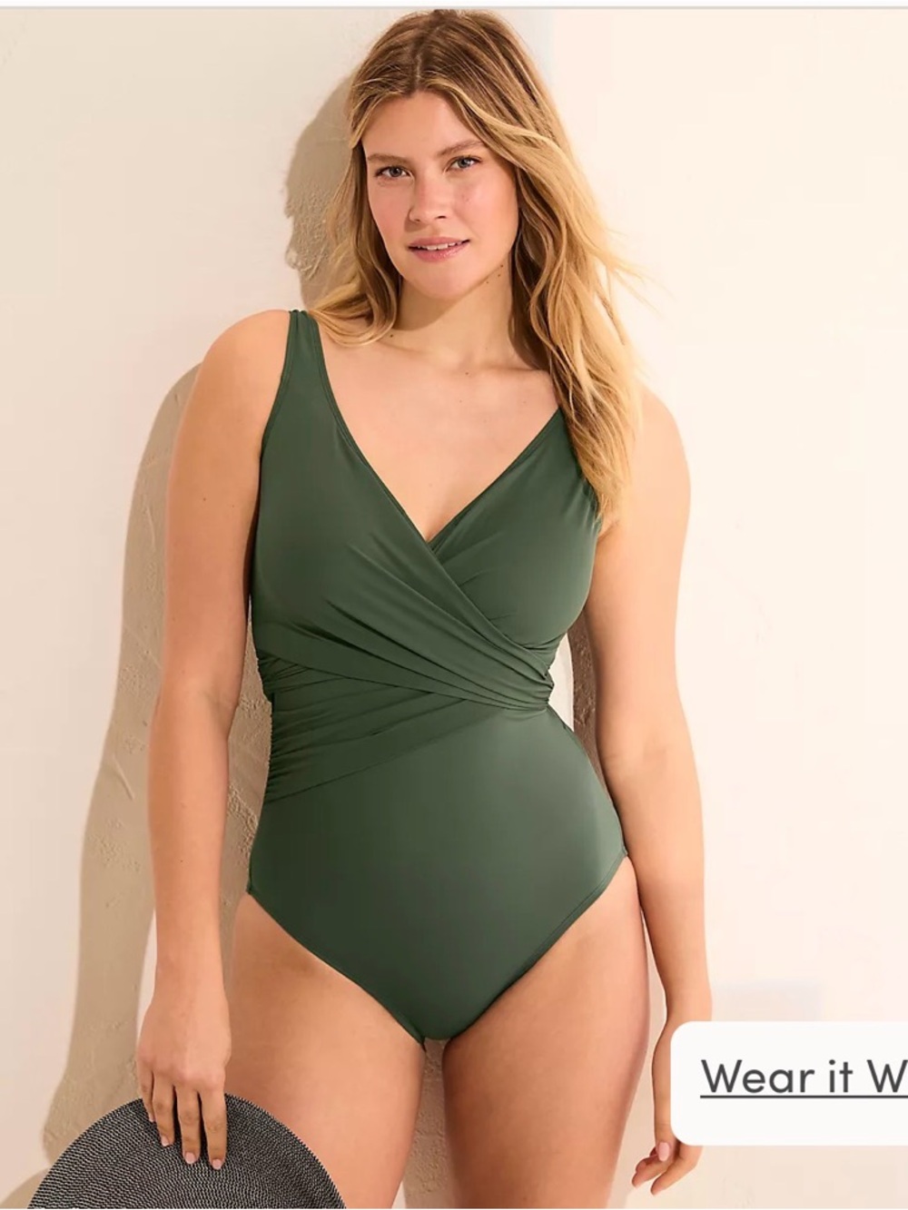 Lands' End Green Slimming Full Coverage One Piece Swimsuit Size 12